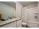 Bathroom features a vanity with granite counters, a toilet and a shower/tub combination at 6015 Ahoskie Dr, Charlotte, NC 28215