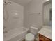 Bathroom featuring a shower/tub combo, toilet, and vanity at 725 Rock Lake Gln, Fort Mill, SC 29715