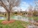 Scenic pond with a water fountain and manicured landscaping at 841 Platinum Dr, Fort Mill, SC 29708