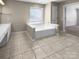 Bathroom showcasing jacuzzi tub, tile flooring, and a window providing natural light at 9139 Hearst Ct, Charlotte, NC 28269