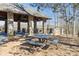 Community pavilion with stone columns, ceiling fans, picnic tables, and grilling stations at 6816 Charter Hills Rd, Charlotte, NC 28277