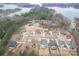 Aerial neighborhood view shows homes near Lake Norman, with a community boat launch at 107 Hillside Cove Ct, Mooresville, NC 28117