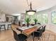 Charming dining area featuring a rustic table, modern chairs, and large windows that flood the space with natural light at 124 Canterbury Ln, Matthews, NC 28104