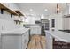Clean kitchen featuring white subway tiles, stainless appliances and modern light fixtures at 1536 Plyler Lake Rd, Gastonia, NC 28054