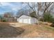 View of the two-car detached garage with a concrete pad at 305 Flat Rock St, Clover, SC 29710