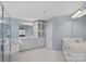 Bathroom with a large vanity, white cabinets, granite countertop, and an enclosed door at 3439 Duchess Ave, Fort Mill, SC 29707