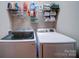 Laundry room with modern washer, dryer, and shelving at 508 Summerfield Pl, Belmont, NC 28012