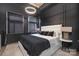 Contemporary bedroom with dark walls, ambient lighting, and a large bed with plush pillows and linens at 715 N Church St, Charlotte, NC 28202