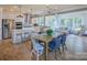 Open kitchen and dining area with stainless steel appliances, wood floors, and a seamless flow to the living room at 13935 Penbury Ln # 378, Charlotte, NC 28278