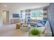 Bright living room featuring a comfortable sectional sofa, accent pillows, and large windows with backyard views at 13935 Penbury Ln # 378, Charlotte, NC 28278