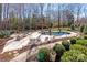 An aerial view of the luxurious backyard pool, hot tub, and patio area at 425 Gladelynn Way, Waxhaw, NC 28173