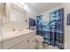 Bathroom featuring a sink, a toilet, and a bathtub with a decorative shower curtain at 4840 Autumn Leaf Ln, Charlotte, NC 28277