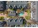 Overhead shot of the community pool, landscaping, and building roofs at 529 N Graham St, Charlotte, NC 28202