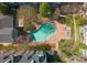 An aerial view of a uniquely shaped pool offering a tranquil community space at 529 N Graham St, Charlotte, NC 28202