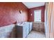 Bathroom featuring double sink vanity, unique wall texture, and modern fixtures at 1109 Hemlock Dr, Shelby, NC 28150