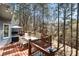 Open deck space perfect for entertaining with multiple chairs, a table, and wooded views at 11122 Windgate Ct, Tega Cay, SC 29708