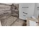 Modern bathroom featuring a tiled walk-in shower, granite countertop and bronze fixtures at 3792 Rolling View Ln, Maiden, NC 28650