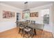 Dining room with wainscoting, stylish light fixture, and artwork, adjacent to the kitchen area at 10836 Clark St, Davidson, NC 28036