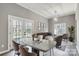 Inviting dining room featuring a table with seating for six, gray walls, and lots of natural light at 1107 Franklin Thomas Pl, Charlotte, NC 28214