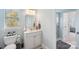 Bright bathroom with a vanity, mirror, and a view of the shower at 14621 Brannock Hills Dr, Charlotte, NC 28278