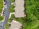 Aerial view showcases the property's location and surrounding lush green landscape at 2592 Brackley Nw Pl, Concord, NC 28027