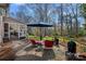 Inviting backyard patio with outdoor seating, a blue umbrella, grill and a lush lawn with mature trees in the background at 420 Medearis Dr, Charlotte, NC 28211