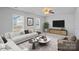 Well-decorated living room featuring modern furniture, a large television, and ample natural light from multiple windows at 1009 Rocky Meadows Ln, Concord, NC 28025