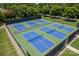 Aerial view of multiple outdoor pickleball courts ready for some action at 142 Tuscany Trl, Mooresville, NC 28117