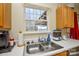 Bright kitchen with a double sink, stainless steel faucet, and window overlooking the backyard at 3345 Hunting Wood Ct, Gastonia, NC 28052