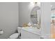 Chic powder room with modern vanity, marble countertop, and stylish round mirror at 664 Bluff Loop Rd # 202, Rock Hill, SC 29730