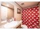 Bathroom featuring a vanity with a sink, toilet, and red decorative shower curtain at 80 Sunset Dr, Taylorsville, NC 28681