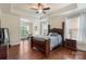 Spacious main bedroom with wood floors, tray ceilings, and a bonus area for exercise equipment at 12726 Rusty Blackbird Way, Charlotte, NC 28278