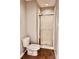 A clean bathroom with a toilet and shower, ready for relaxation at 3580 5Th Ne St, Hickory, NC 28601