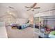 Spacious bedroom featuring a loft bed, ceiling fan, and neutral color palette with two windows for natural light at 3400 Thistle Bloom Ct, Charlotte, NC 28269