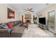 Spacious living room with fireplace, cozy seating, and a large television for entertainment at 3400 Thistle Bloom Ct, Charlotte, NC 28269
