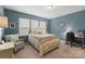 Inviting main bedroom with a serene color scheme, plush bedding and ample natural light at 4001 Perth Rd, Fort Mill, SC 29707