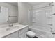 Bathroom featuring a white vanity, sink, toilet and bath tub with shower at 140 S Bell Ave, Albemarle, NC 28001