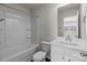 Bathroom features modern sink, toilet, and shower-tub combo with bright natural light at 142 S Bell Ave, Albemarle, NC 28001