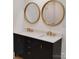 Double sink vanity featuring round mirrors, modern hardware, and ample cabinet space at 2545 Stockbridge Dr, Charlotte, NC 28210