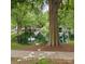 Community pond surrounded by mature trees, lush greenery, and landscaped edges at 2545 Stockbridge Dr, Charlotte, NC 28210