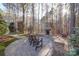 Backyard patio with outdoor fireplace, seating, and landscaping at 4763 River Hills Dr, Denver, NC 28037