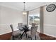 Bright dining area with a modern glass table and backyard views at 10605 Three Rivers Ct, Charlotte, NC 28273