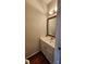 Cozy powder room featuring a vanity with storage and a decorative mirror at 10607 Old Bridge Ln, Charlotte, NC 28269