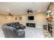 Spacious finished basement with stone fireplace and entertainment area at 1426 Merrimont Ave, Kings Mountain, NC 28086