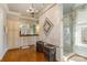 Bathroom with granite counters, designer tile, and glass shower at 1426 Merrimont Ave, Kings Mountain, NC 28086
