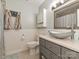 This bathroom features a vessel sink, neutral paint, and modern fixtures at 5091 Windward Dr, Tega Cay, SC 29708