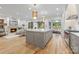 Open kitchen and living area boasts a large island with seating, fireplace, and seamless indoor-outdoor flow at 5124 Lansing Dr, Charlotte, NC 28270