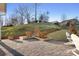 Beautiful backyard patio with stone pavers and white Adirondack chairs at 5367 Heartwood Ln, Denver, NC 28037