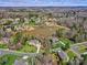 Aerial view of a neighborhood featuring homes surrounding a serene pond, showcasing community living at 8017 Talcott Dr, Mint Hill, NC 28227