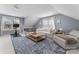 Inviting living room with neutral walls and decor, cozy seating, and a large blue accent rug at 846 Wriston Pl, Charlotte, NC 28209